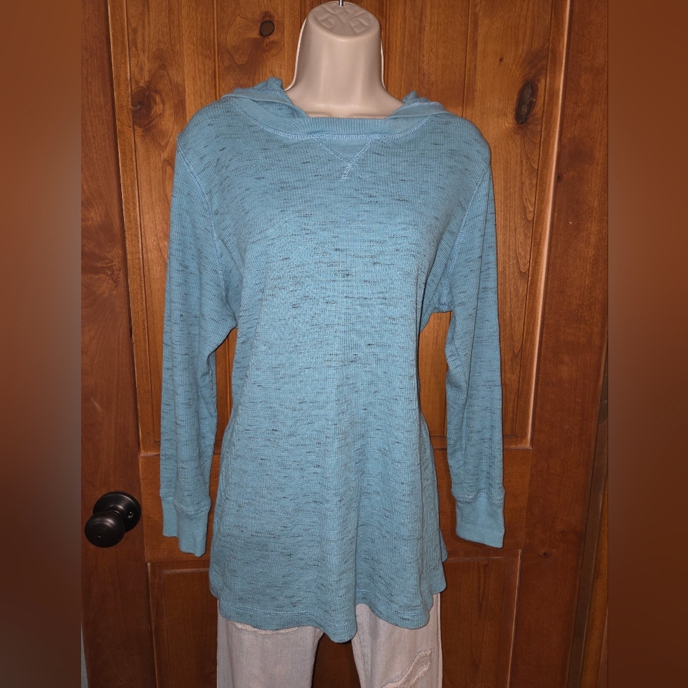 Woman‎ Within Light Blue Hooded Long Sleeve Top